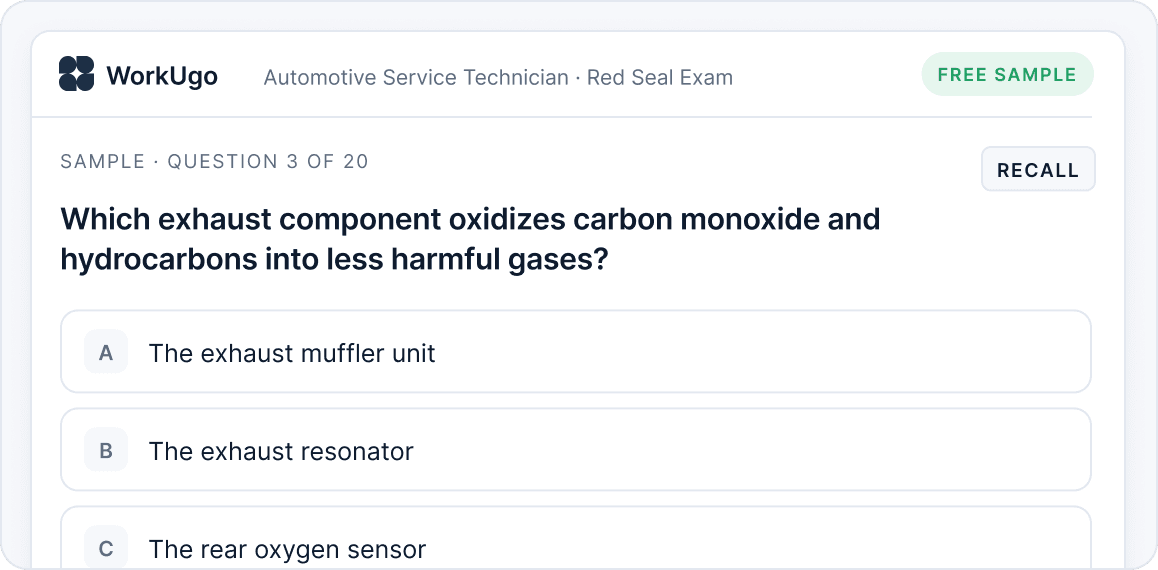 A free sample question from the Automotive Service Technician Red Seal exam